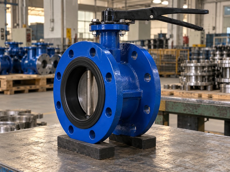 butterfly valve dn80 — side view of an unbranded centerline double-flanged valve