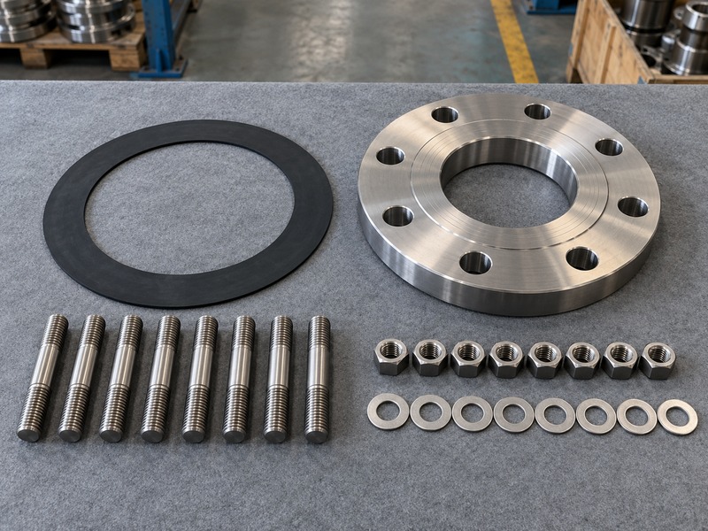 butterfly valve dn80 — separate flange fasteners and a single sealing ring on an assembly mat