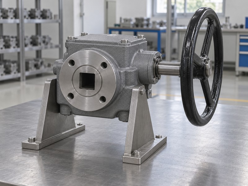butterfly valve gearbox illustration showing a closed gearbox housing with its separate input and output interfaces