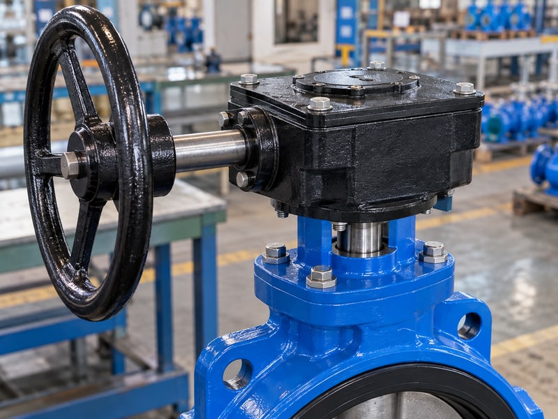 butterfly valve gearbox orientation: worm gearbox, handwheel input shaft and valve drive connection
