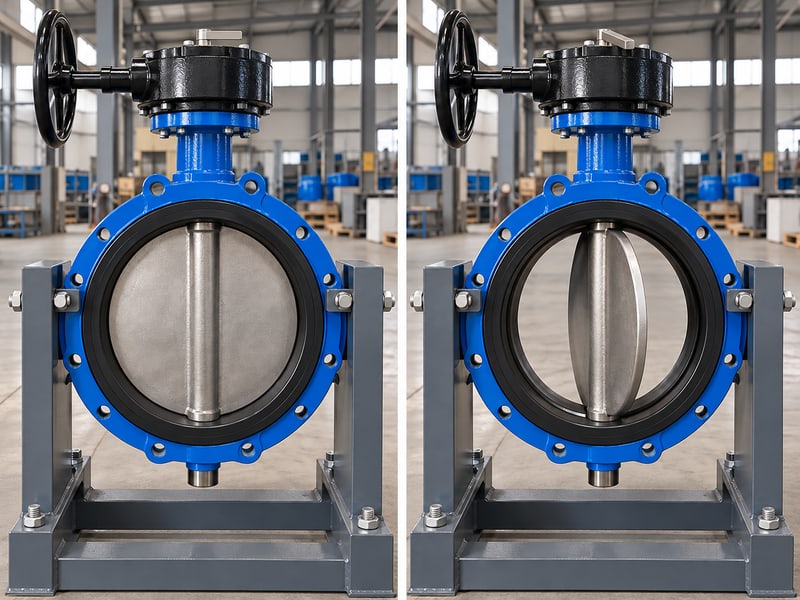 butterfly valve gearbox orientation: illustrative qualitative paired photos of visible disc positions and a blank mechanical position pointer