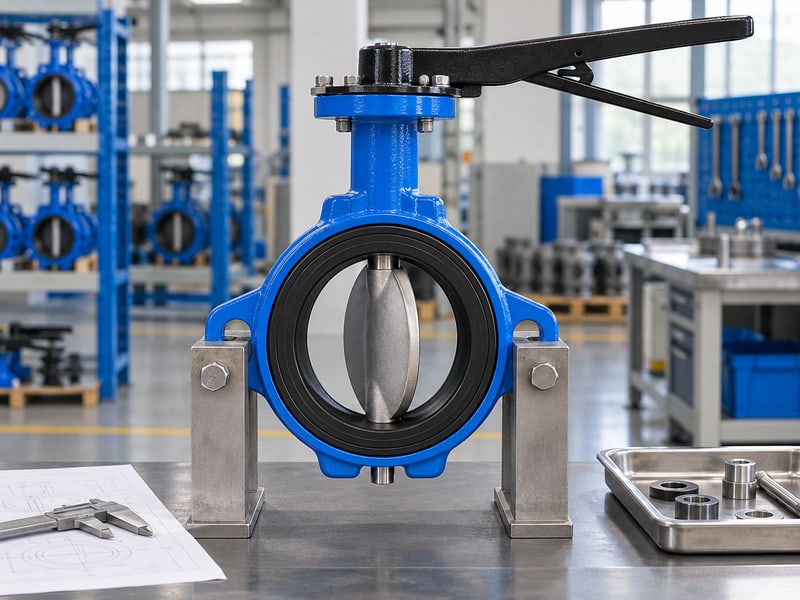 butterfly valve handle orientation: illustrative supported independent lever valve with a partly open disc beside verification records