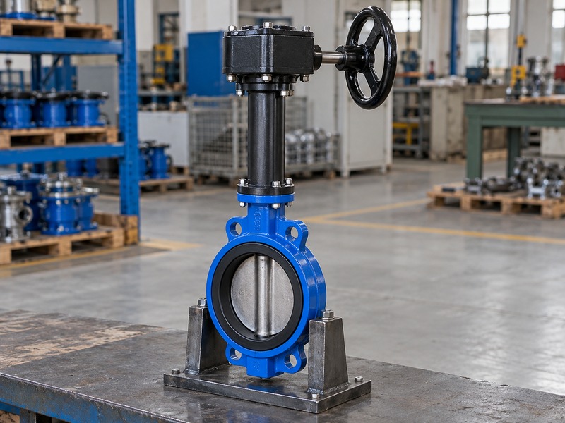 butterfly valve handwheel extension: supported stem extension between valve and manual gearbox