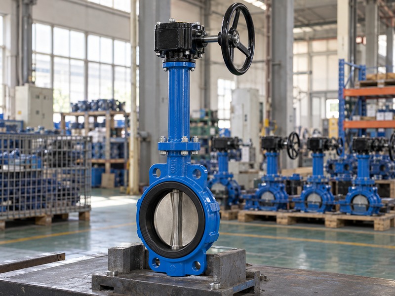 butterfly valve handwheel extension: outer support tube and bolted mounting connections