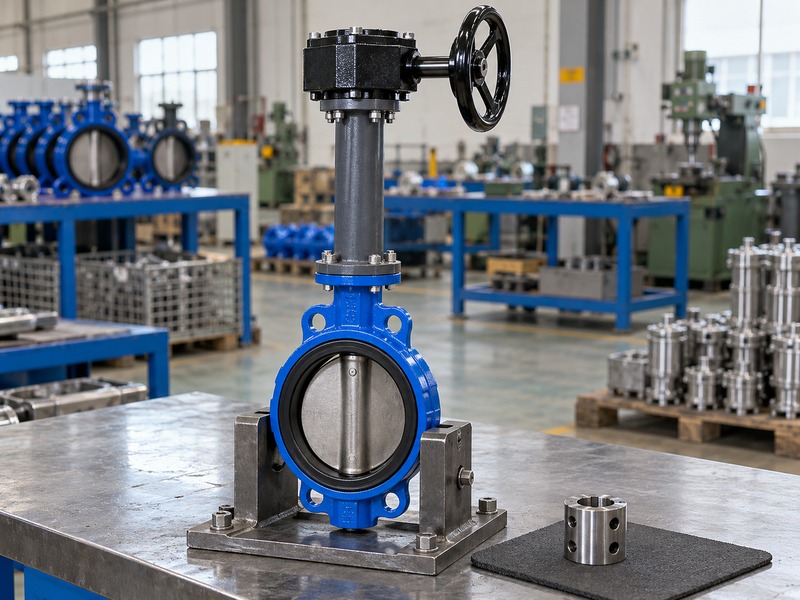 butterfly valve handwheel extension: assembled extension beside a separate sample coupling