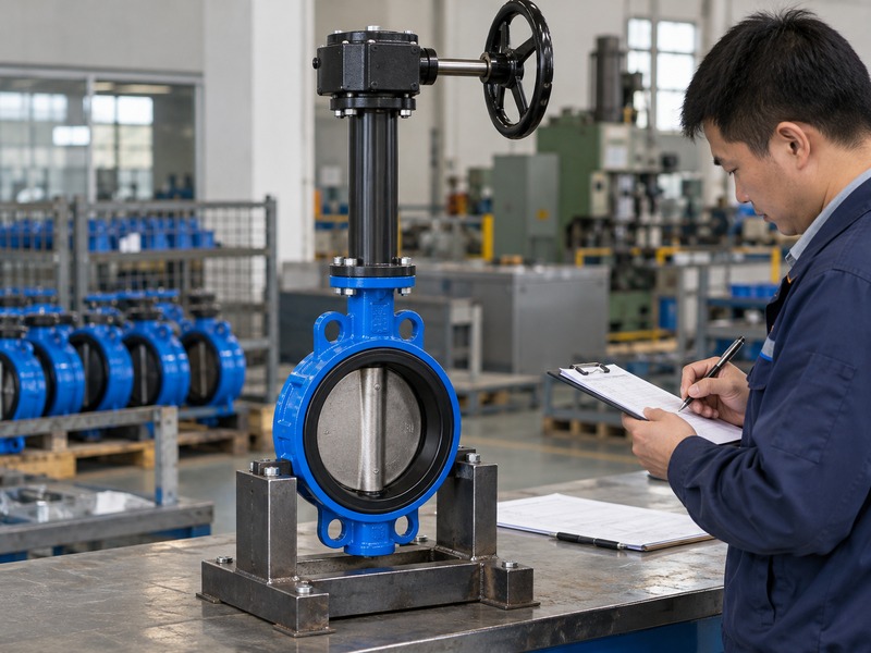 butterfly valve handwheel extension: factory inspection of extension alignment and assembly
