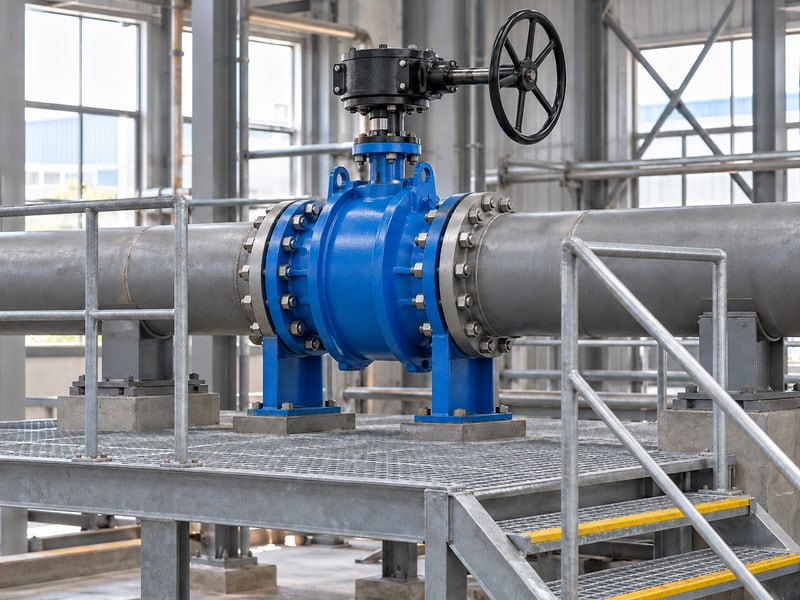 butterfly valve handwheel orientation: illustrative manual handwheel assembly beside an unobstructed industrial access platform