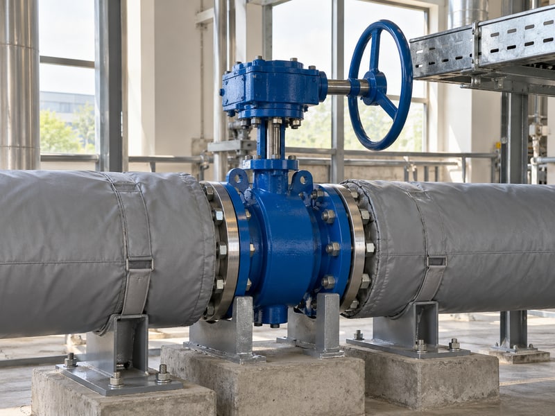 butterfly valve handwheel orientation: illustrative handwheel near finished insulation and a separate cable tray during a clearance review