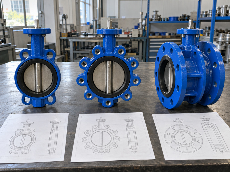 Wafer, lug and double-flanged valve comparison for butterfly valve isometric symbol identification