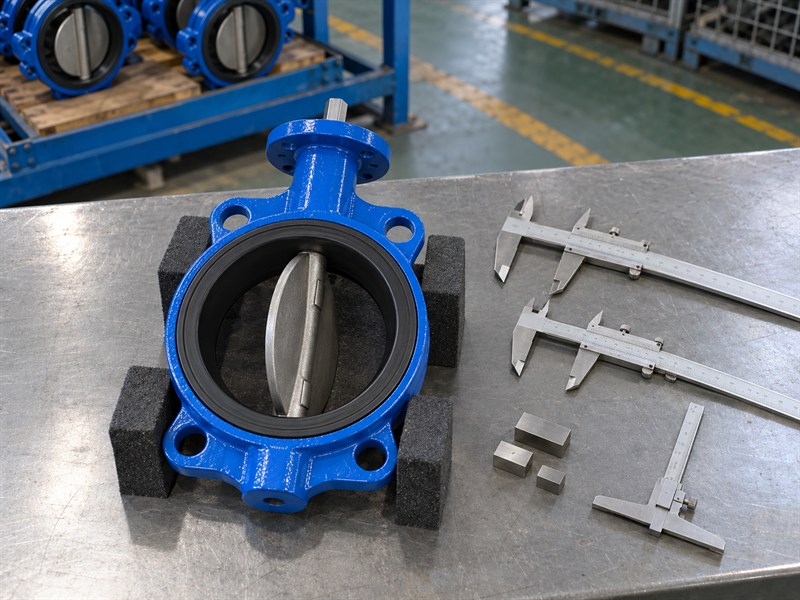 Dimensional tools beside a butterfly valve JIS 10K sample