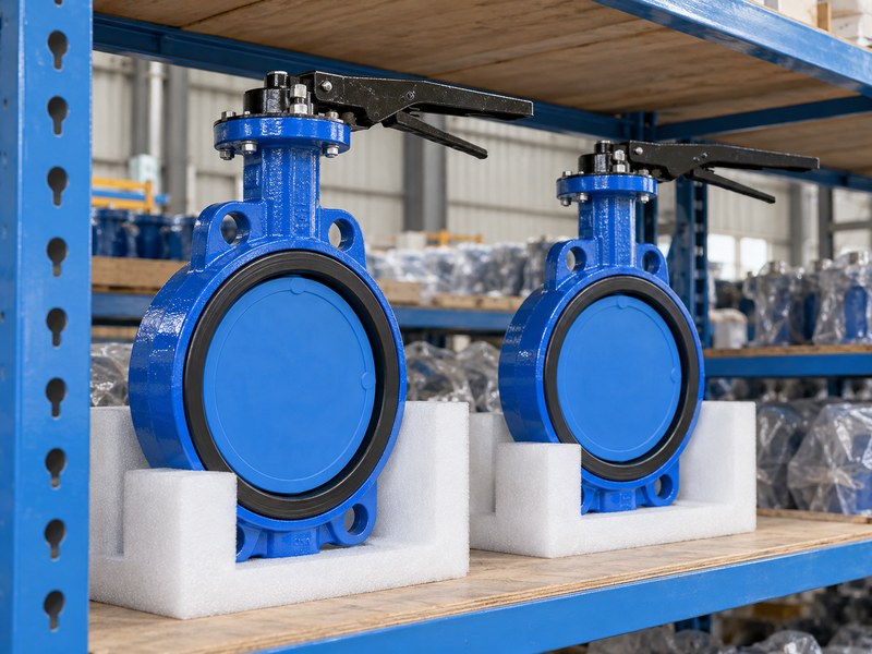 butterfly valve manufacturers in usa: individually supported valves with bore protection in storage.