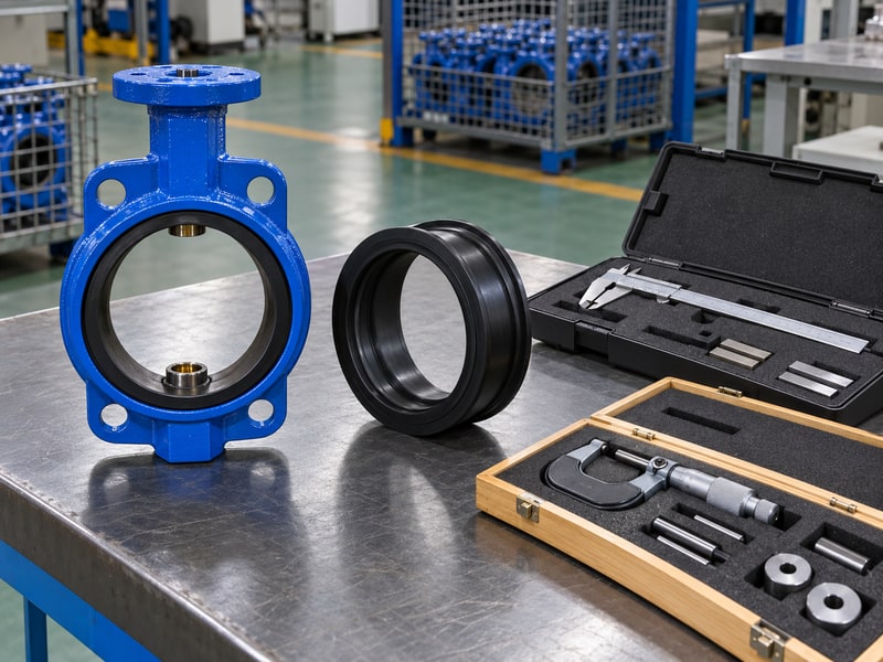 butterfly valve manufacturing process — valve inspection preparation with tools at rest