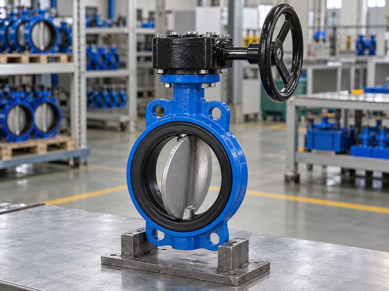 butterfly valve manufacturing process — supported valve with a manual worm gearbox