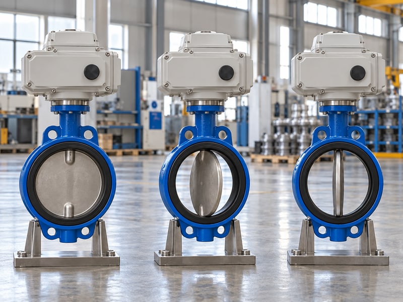 butterfly valve motorized actuator: illustrative qualitative photo matrix of supported electric butterfly valves with different static disc positions