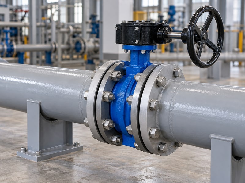 butterfly valve orientation: worm-geared valve in supported horizontal pipework