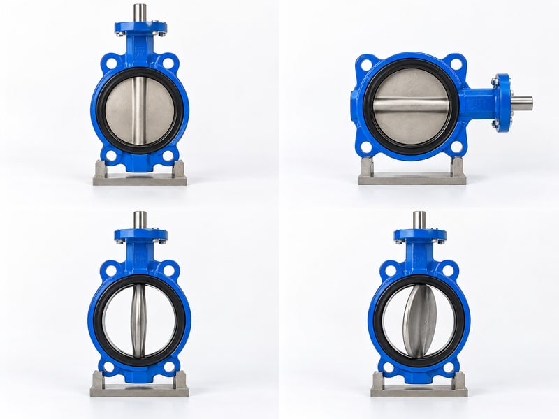 butterfly valve orientation: photo matrix comparing shaft directions and disc positions