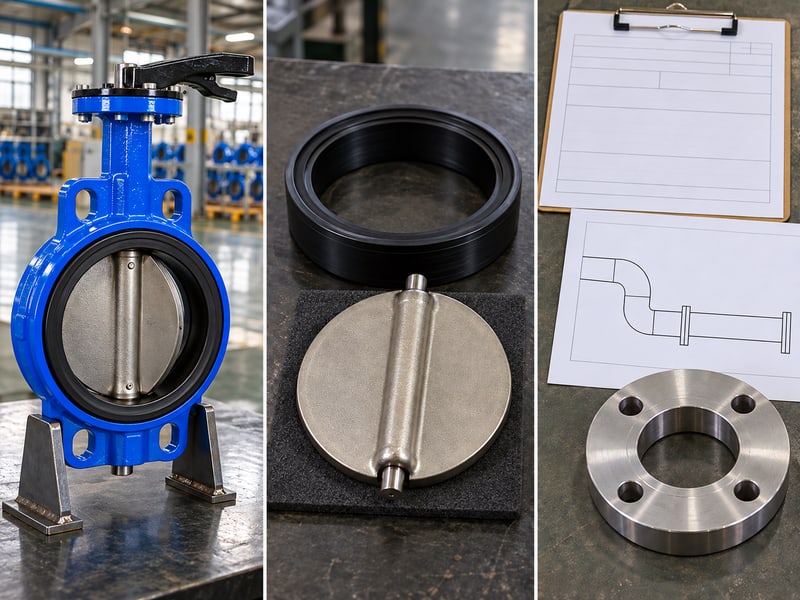 butterfly valve preferred flow direction: illustrative photographic comparison of a supported valve, separate seat components and anonymous pressure-face review documents