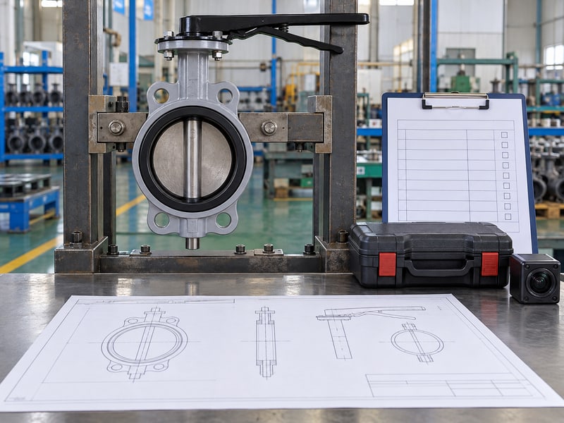 butterfly valve preferred flow direction: illustrative supported butterfly valve beside blank mechanical inspection records and closed tools