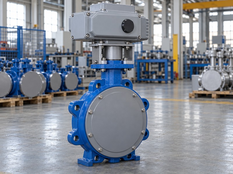 Electric actuator mounted above a protected butterfly valve