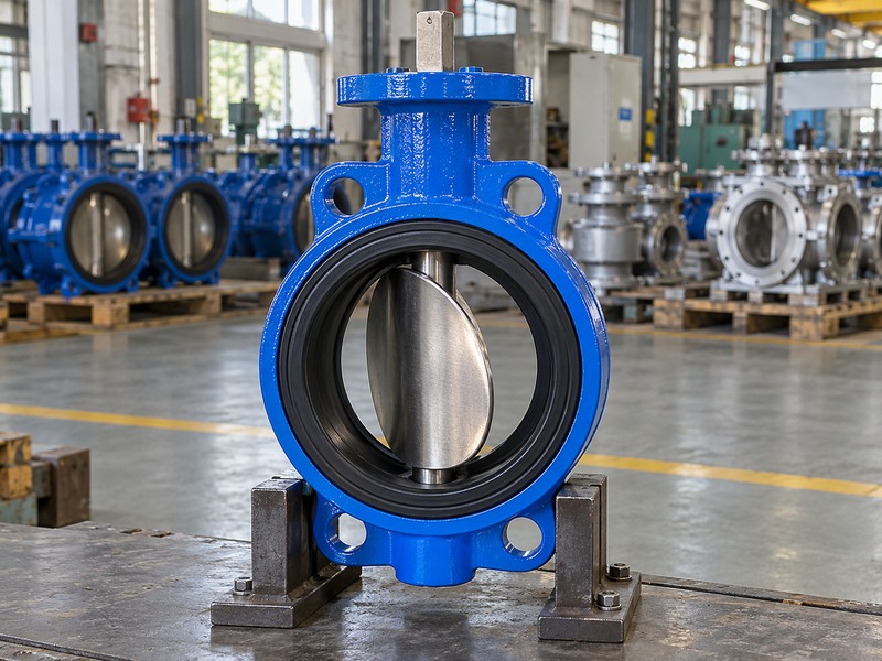 Bare square stem above a wafer butterfly valve