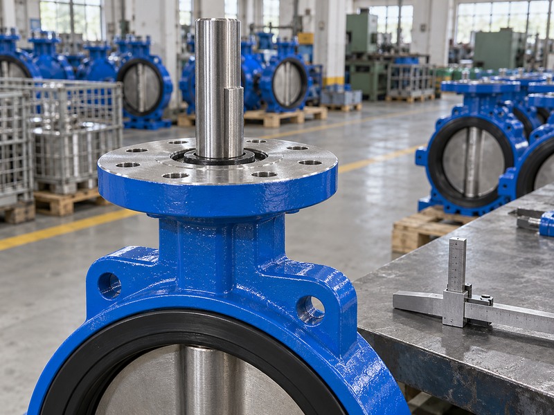 Top mounting flange and exposed drive stem on a butterfly valve