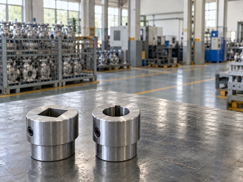 Separate square-bore and round-bore metal coupling samples