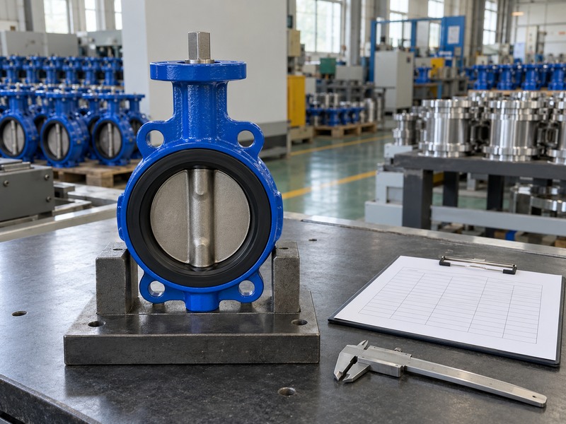Blank stem-dimension record beside a supported wafer valve