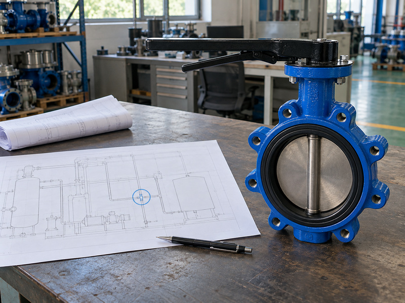 Lug valve and highlighted piping diagram point used for butterfly valve symbol review