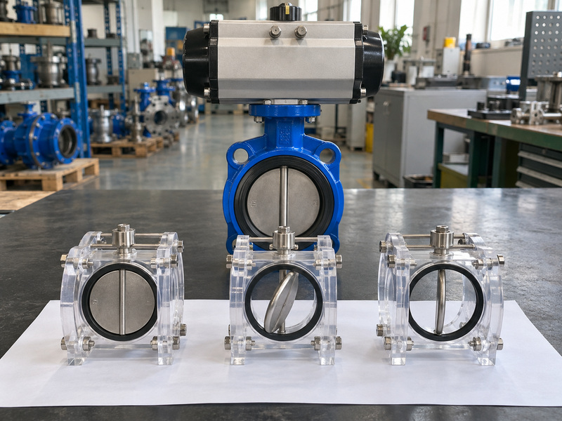 Closed, partly open and open educational disc models for butterfly valve symbol position checks