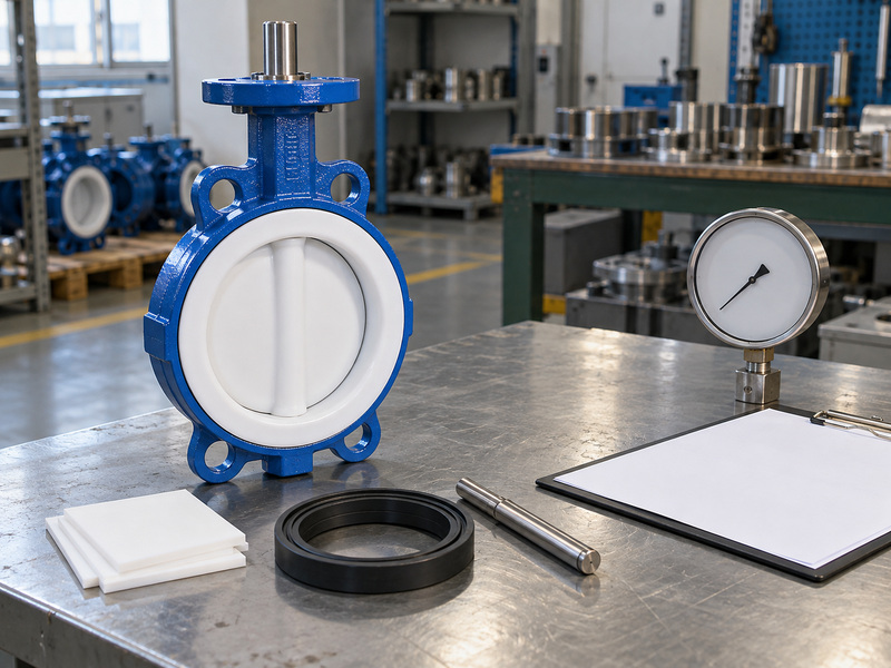White-lined valve and separate material samples for butterfly valve symbol specification review