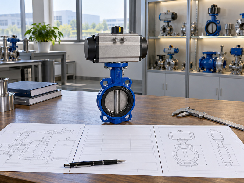 Pneumatic valve assembly and engineering documents for butterfly valve symbol procurement checks