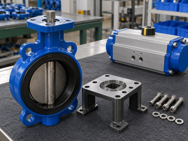 butterfly valve with double acting actuator: Valve mounting pad and matching adapter