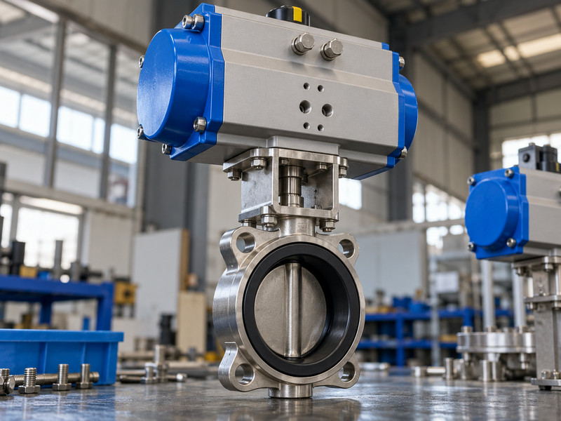 butterfly valve with double acting actuator: Rigid actuator mounting bracket