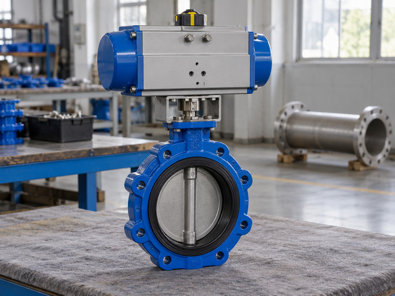 butterfly valve with double acting actuator: Actuator assembly with clear service access