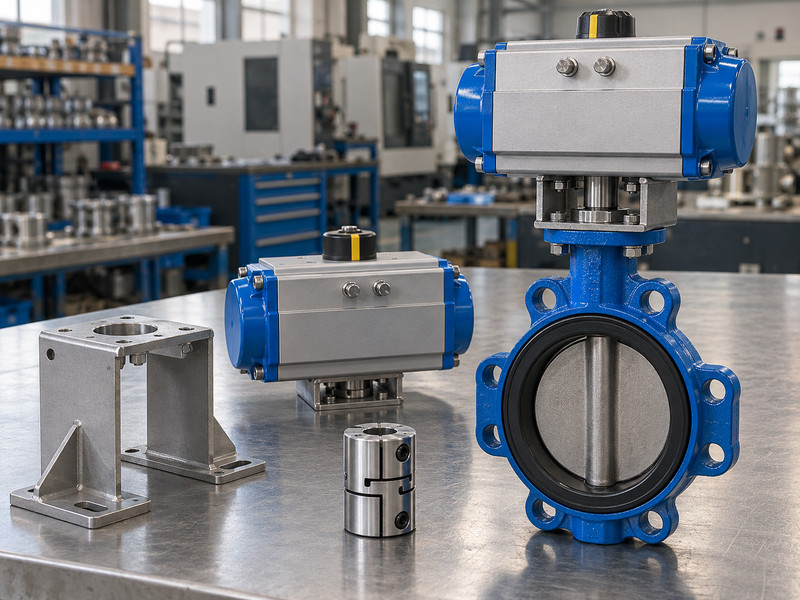 butterfly valve with double acting actuator: Drive components prepared for alignment review