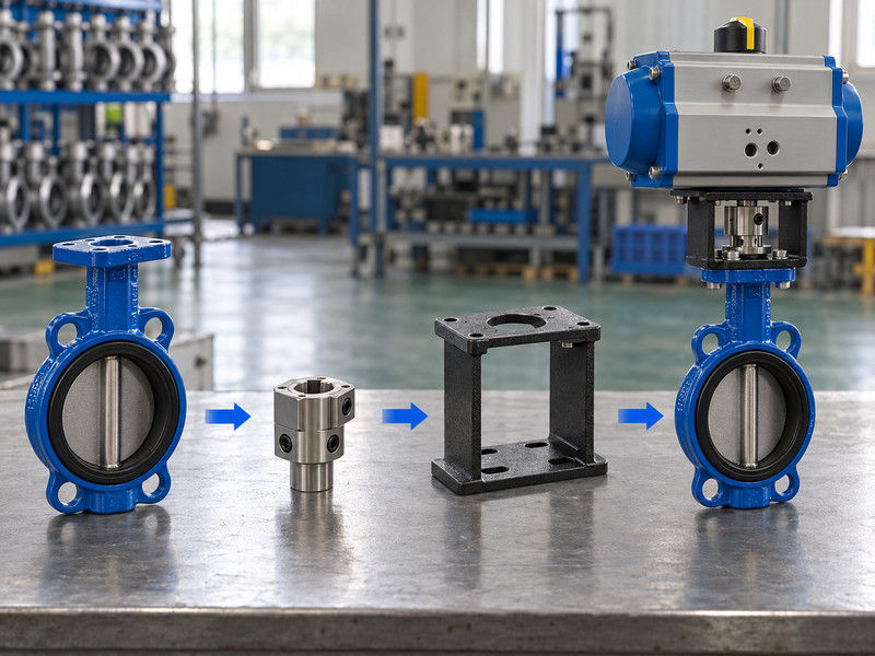 butterfly valve with double acting actuator: Conceptual mounting and assembly chart