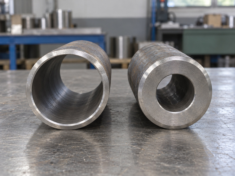 Illustrative bw type metal to metal seated butterfly valve manufacturer interface review with two separate short pipe samples showing similar outside diameters and different wall thicknesses.