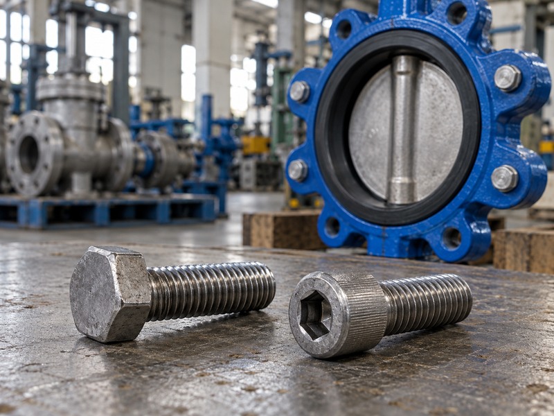 Hexagon-head and socket-head screws on an inspection bench