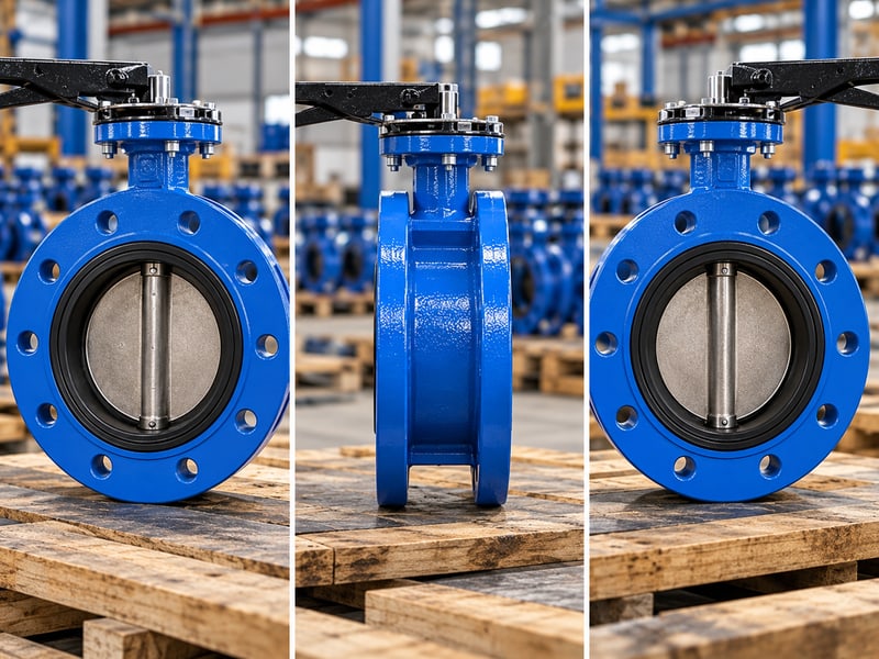 ce certification u section butterfly valve: illustrative photo comparison of short-flanged valve and configuration drawings at a model-specific document review desk