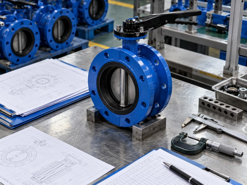 ce certification u section butterfly valve: illustrative short-flanged valve and configuration drawings at a model-specific document review desk
