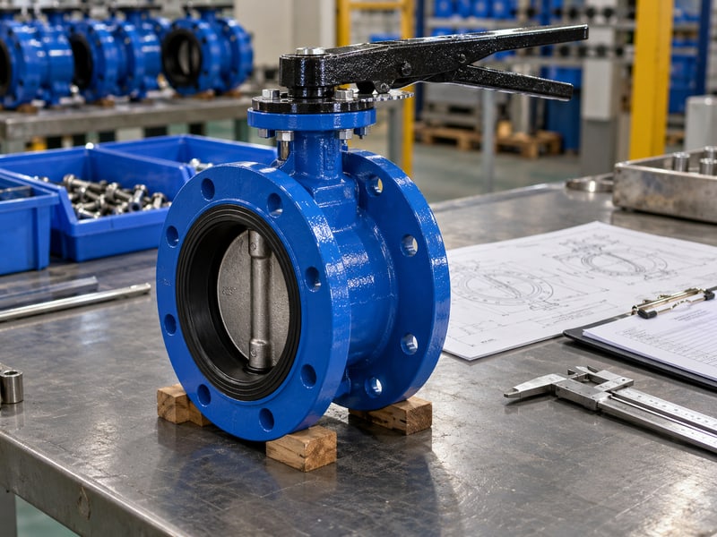 ce certification u section butterfly valve: illustrative short-flanged valve and configuration drawings at a model-specific document review desk
