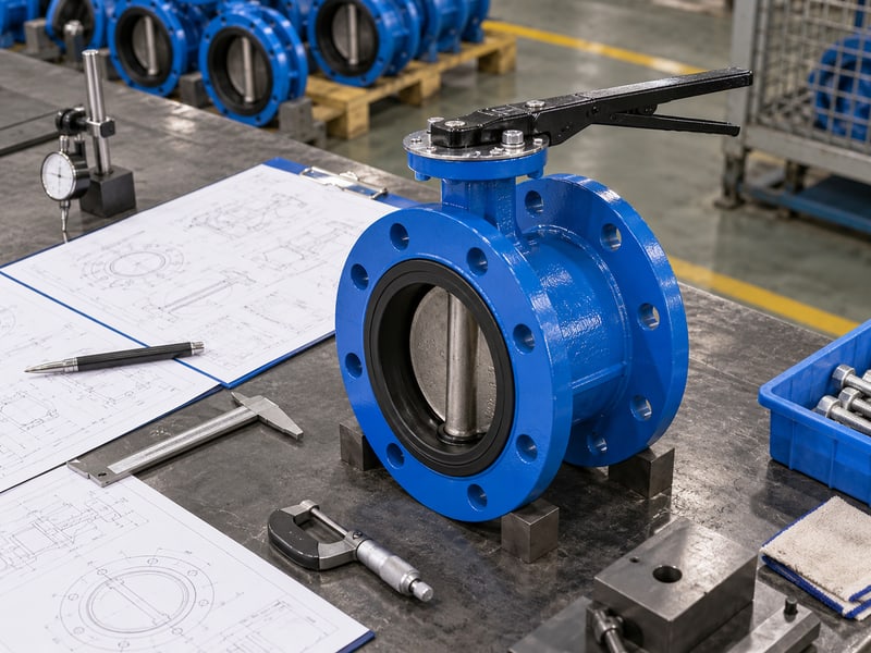 ce certification u section butterfly valve: illustrative short-flanged valve and configuration drawings at a model-specific document review desk