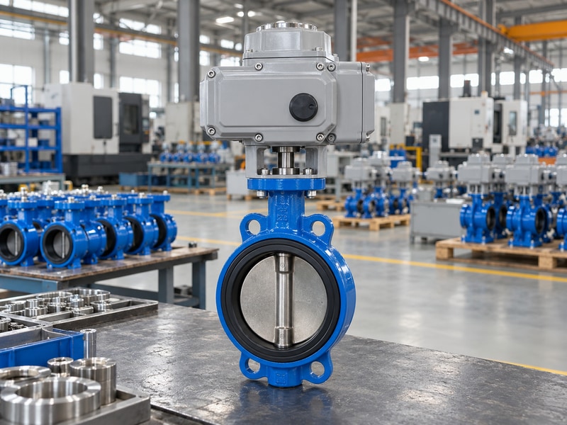 china electrically operated butterfly valve manufacturers represented by an electric valve sample on an inspection bench