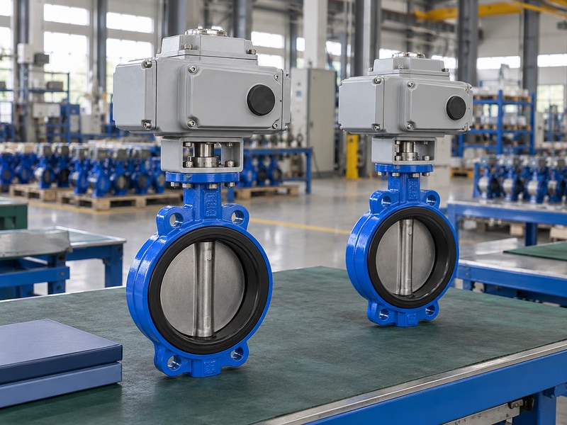 china electrically operated butterfly valve manufacturers sample assemblies on an inspection bench