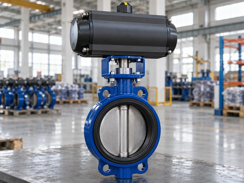 china spring return butterfly valve: valve drive connection close-up