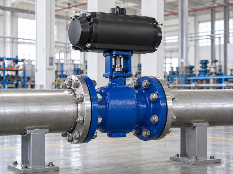 china spring return butterfly valve: inline valve in supported straight piping