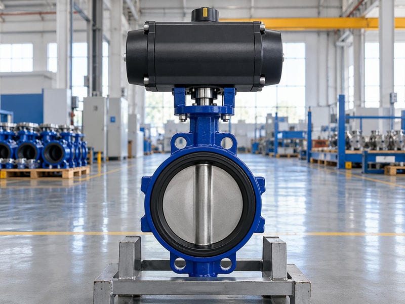 china spring return butterfly valve: valve assembly on an inspection stand