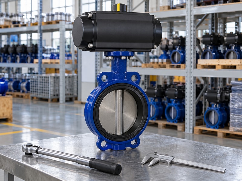 china spring return butterfly valve: valve beside dimension and tightening tools