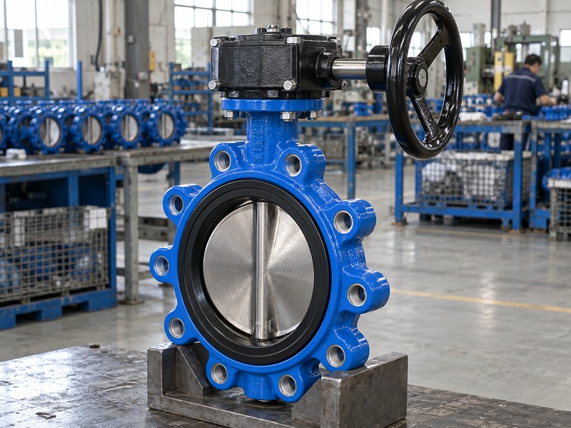 di lug type butterfly valve handwheel: lug body with visible threaded bosses and geared operator