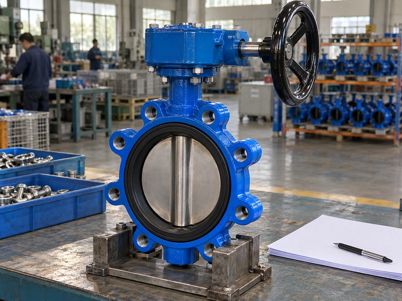 di lug type butterfly valve handwheel: complete lug handwheel assembly staged for inspection